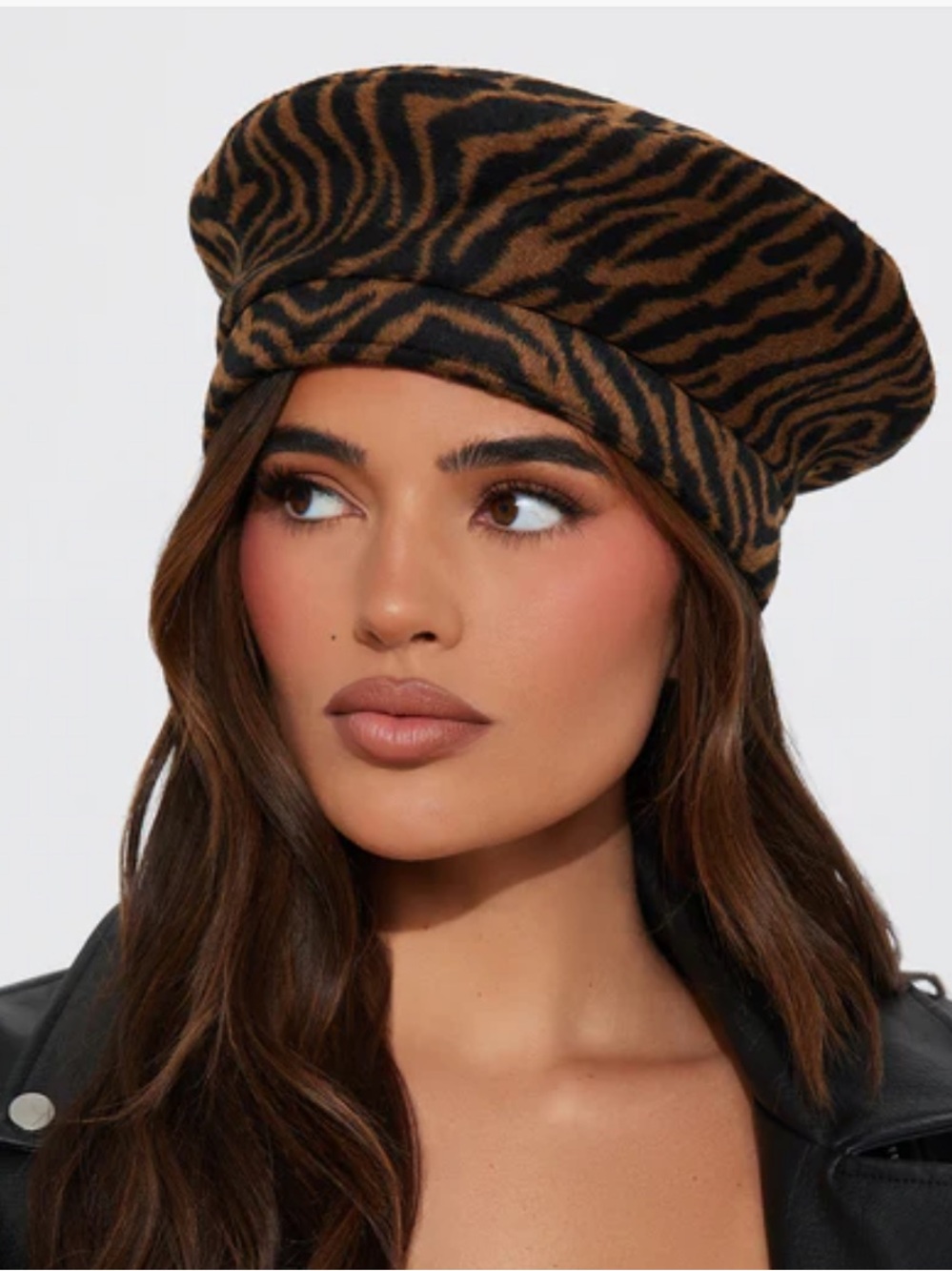 Fashion Nova Tiger-Print Brown & Black Beret
